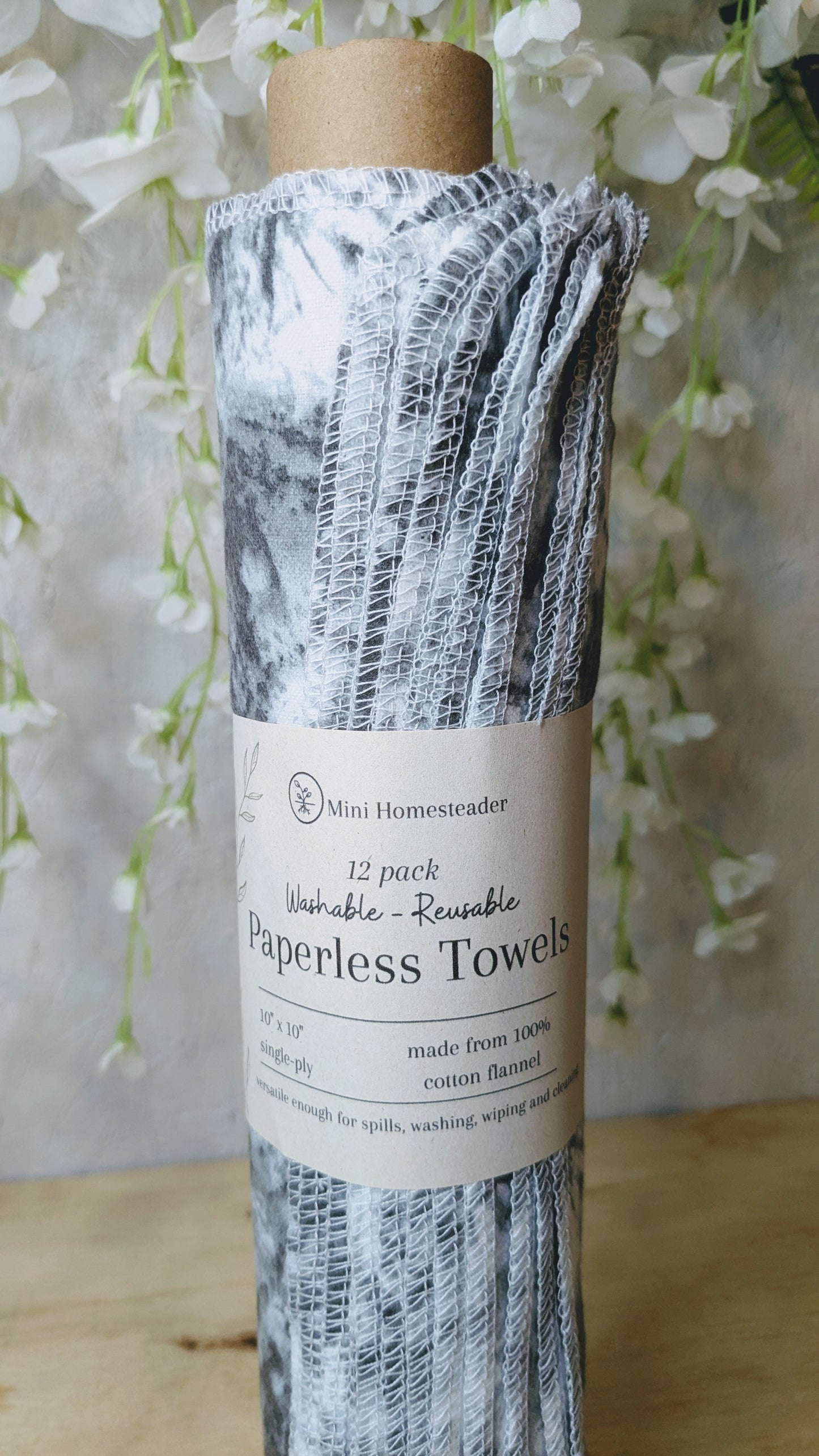 Black + White Tie-dye 12pk Paperless Towels