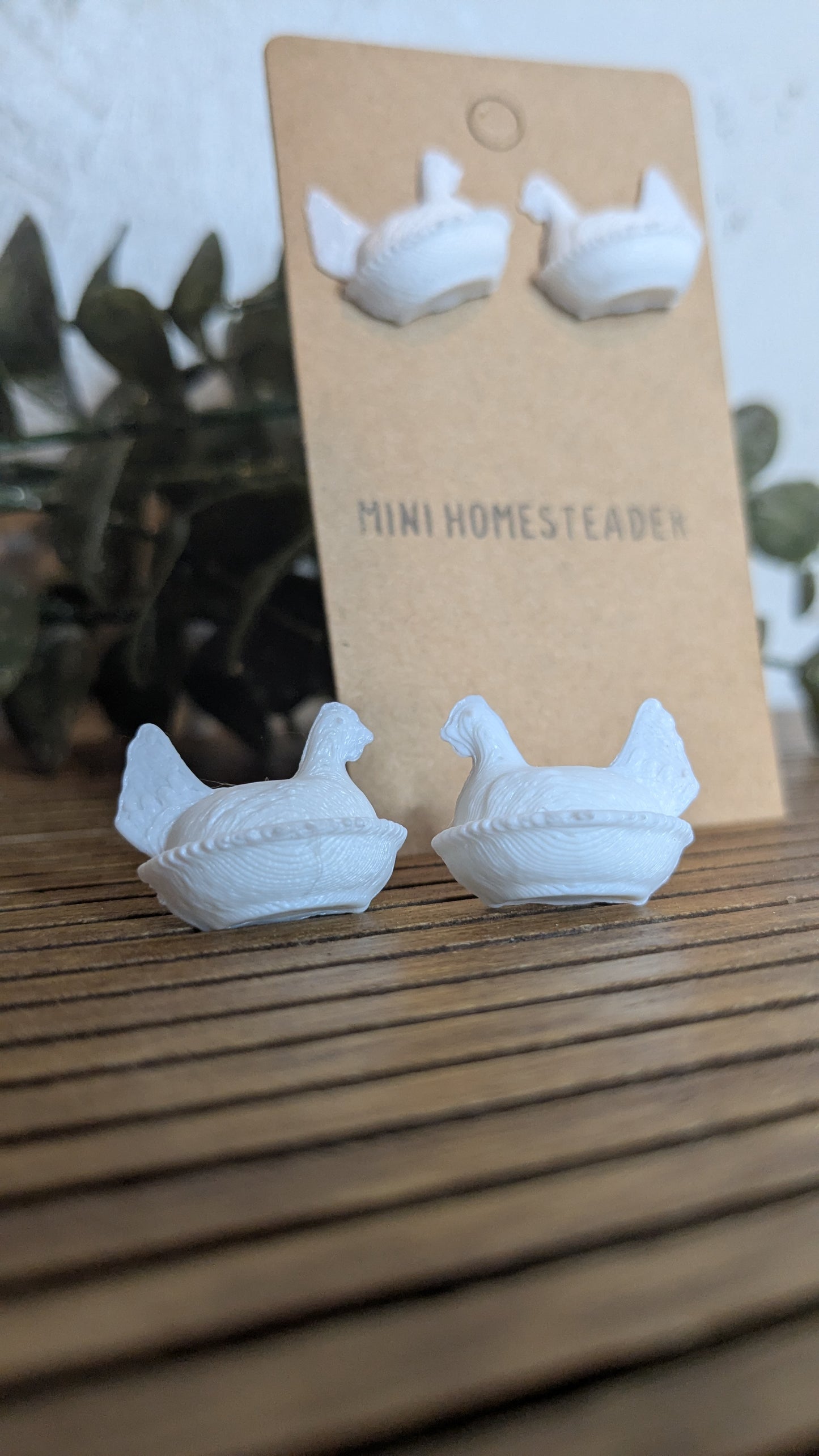 Farmhouse Chicken Earrings | White Hen Stud Earrings