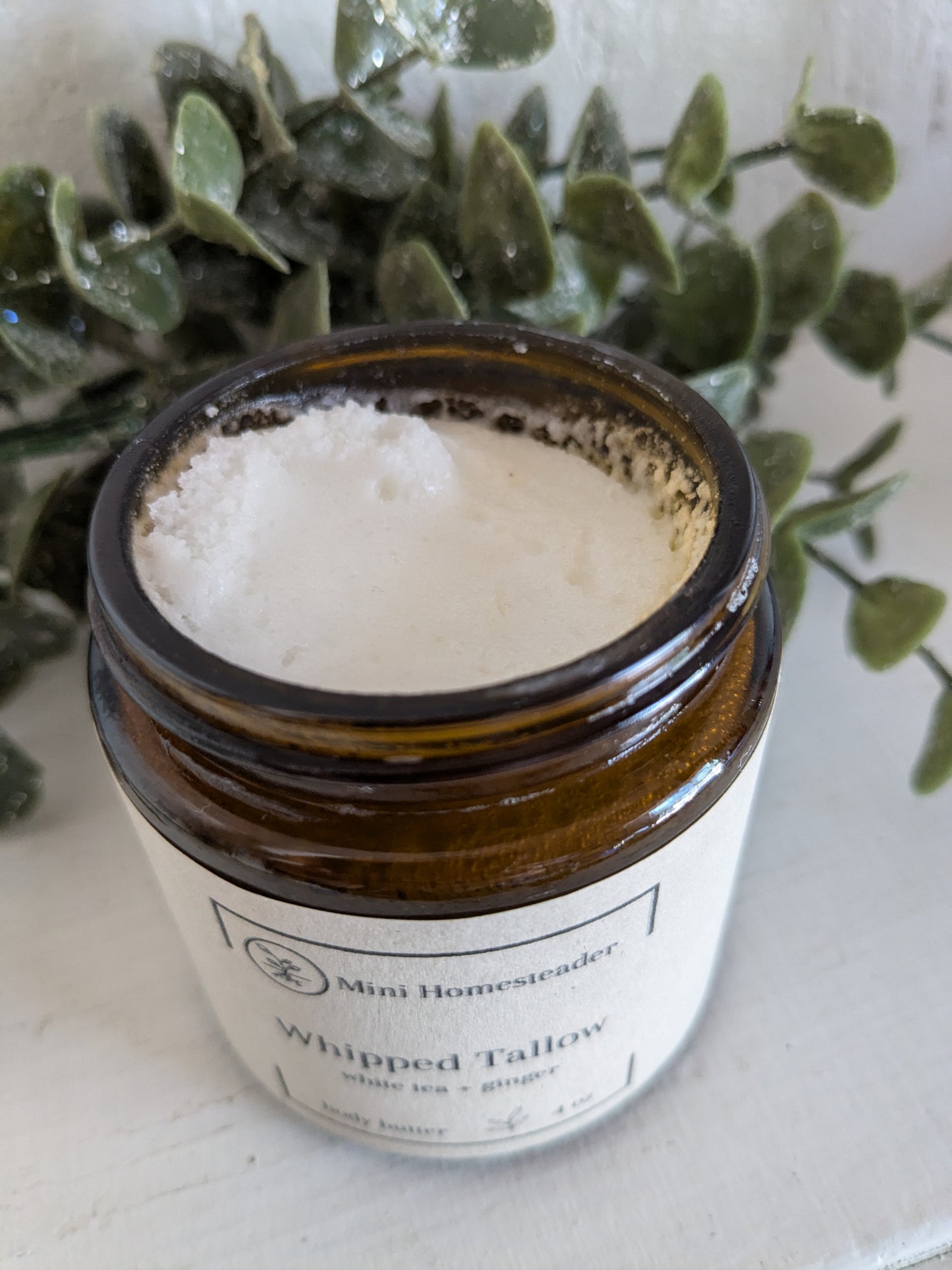 White Tea Ginger Whipped Tallow Body Butter 4oz (glass jar)