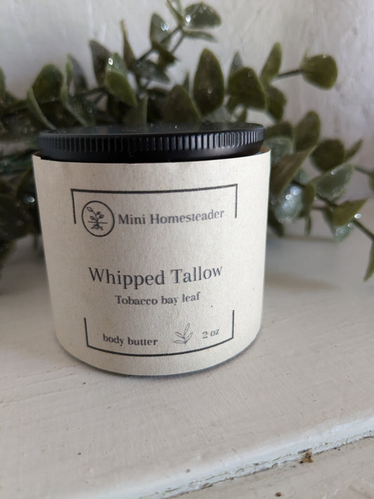 Tobacco Bay Leaf Whipped Tallow Body Butter 2oz (glass jar)