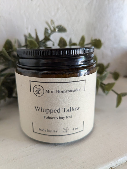 Tobacco Bay Leaf Whipped Tallow Body Butter 4oz (glass jar)