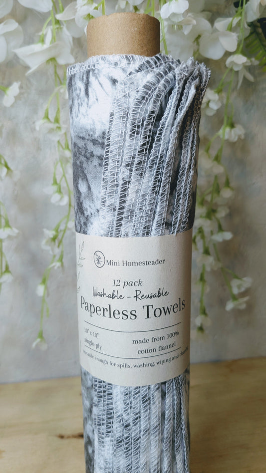 Black + White Tie-dye 12pk Paperless Towels