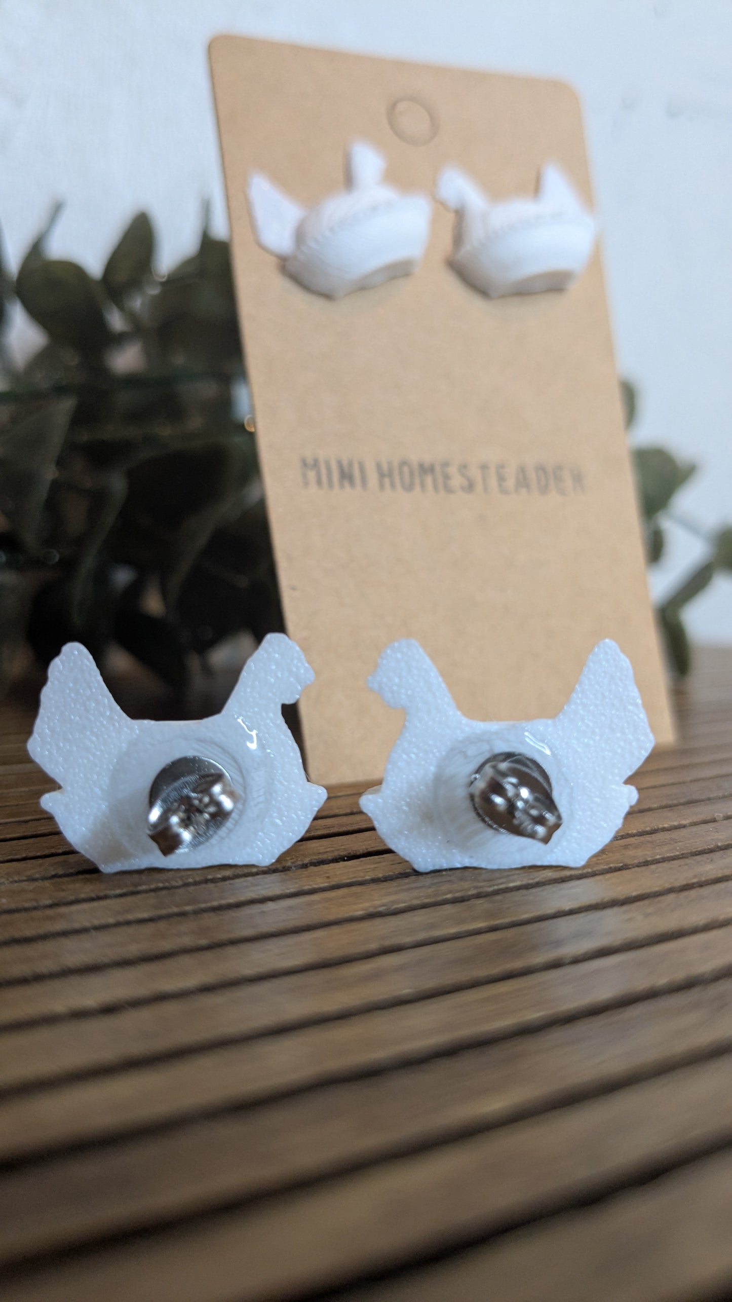 Farmhouse Chicken Earrings | White Hen Stud Earrings