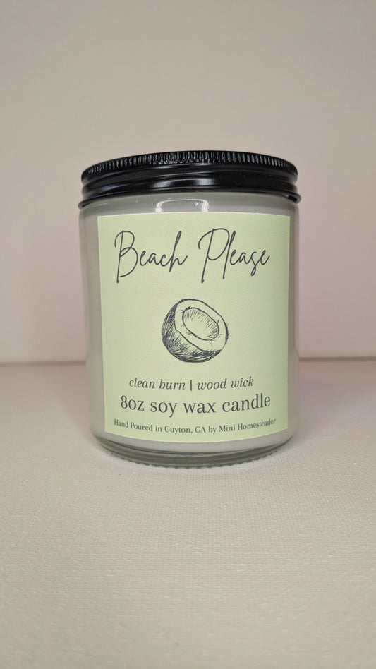 Beach Please– Soy Wax Wood Wick Candle (8 oz) previously called Bamboo Coconut