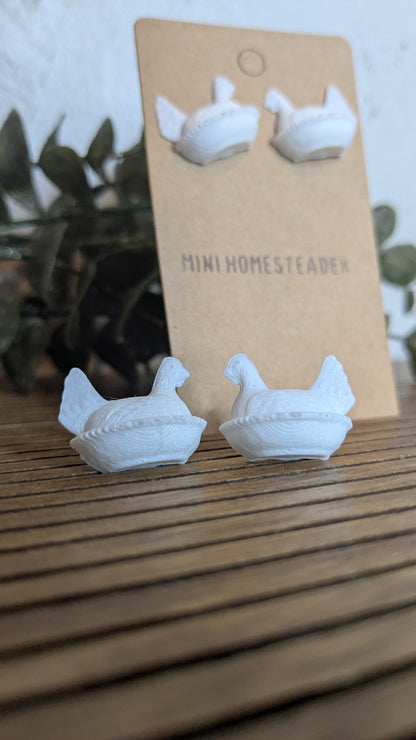 Farmhouse Chicken Earrings | White Hen Stud Earrings