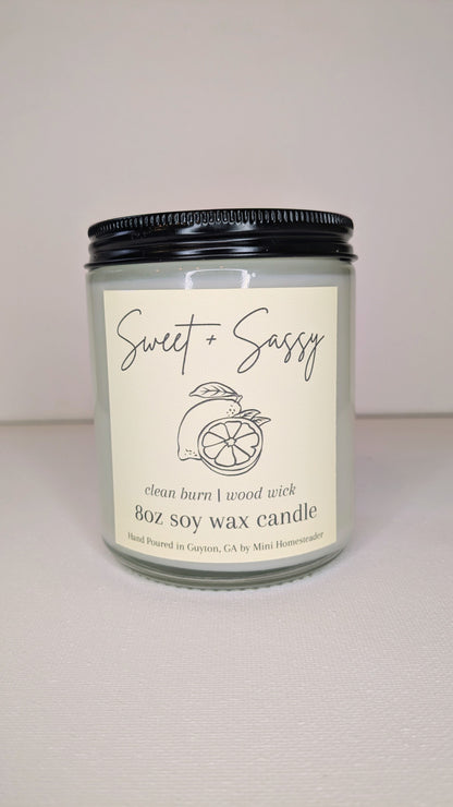 Sweet + Sassy – Soy Wax Wood Wick Candle (8 oz) previously known as Watermelon Lemonade